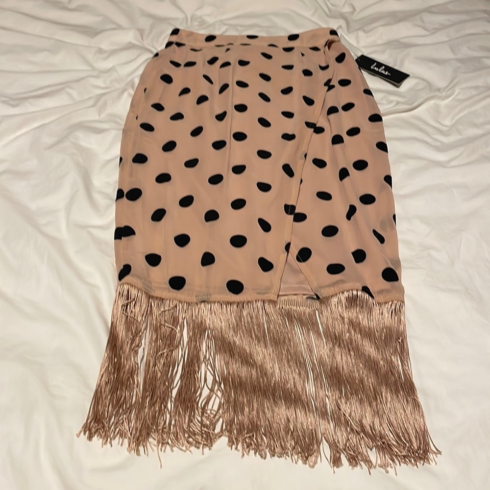 Brand new with tags Lulus’s polka dot fringe skirt